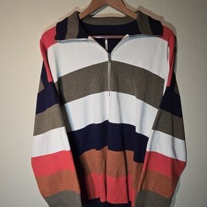 Free People Oversized Striped Quarter Zip Sweater Boho Colorblock Knit Pullover